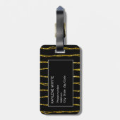 金ゴールドのグリッターパターンおよび黒い荷物のラベル ラゲッジタグ (裏面縦)