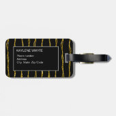 金ゴールドのグリッターパターンおよび黒い荷物のラベル ラゲッジタグ (裏面横)