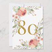 金ゴールドのグリッター及び水彩画の花の第80誕生日 招待状 (裏面)