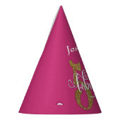 金ゴールドのグリッター50及びショッキングピンクのすばらしいタイポグラフィ パーティーハット (左)