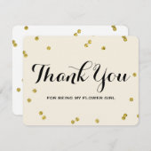 金ゴールドのグリッター|のフラワー・ガールのサンキューカード サンキューカード (正面/裏面)