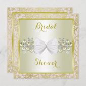 金ゴールドのグリッター、ダイヤモンドの宝石及び弓ブライダルシャワー 招待状 (正面/裏面)