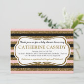 金ゴールドのグリッター、ローズクォーツのベビーシャワーの招待状 招待状 (スタンド正面)