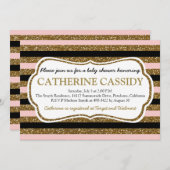 金ゴールドのグリッター、ローズクォーツのベビーシャワーの招待状 招待状 (正面/裏面)