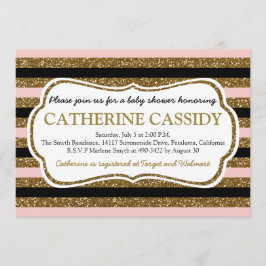 金ゴールドのグリッター、ローズクォーツのベビーシャワーの招待状 招待状