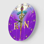金ゴールドのケリュケイオンの公認看護師の記号、青い紫色 ラージ壁時計 (傾斜)
