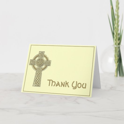 金ゴールドのケルト十字および神話上のアイボリーは感謝していしています サンキューカード (正面)