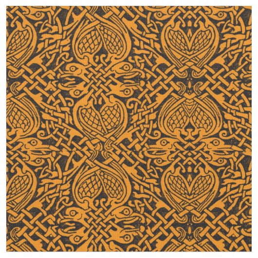 金ゴールドのケルト族の鳥の織り方 ファブリック (クローズアップ)