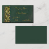金ゴールドのケルト結び目模様の深緑色のスエード 名刺 (正面/裏面)