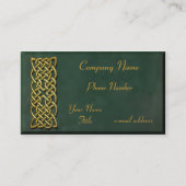 金ゴールドのケルト結び目模様の深緑色のスエード 名刺 (正面)