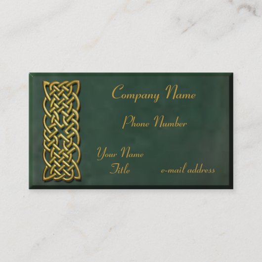 金ゴールドのケルト結び目模様の深緑色のスエード 名刺 (正面)