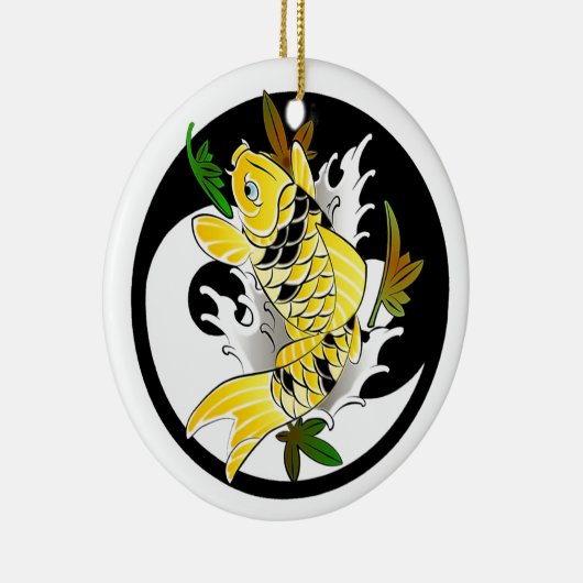 金ゴールドのコイのYingクールな東洋の日本のなヤンの入れ墨 セラミックオーナメント (右)
