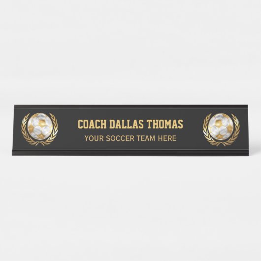 金ゴールドのサッカーのコーチ デスクネームプレート (正面)
