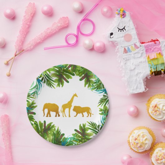 金ゴールドのサファリの動物のパーティーのプレート ペーパープレート (パーティー)