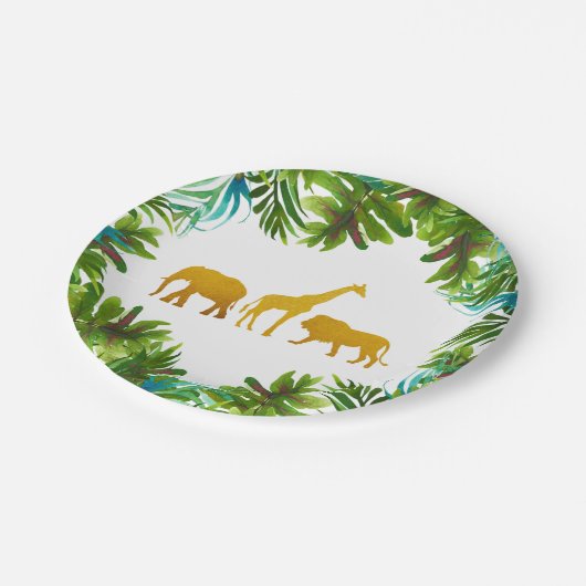 金ゴールドのサファリの動物のパーティーのプレート ペーパープレート (アングル)