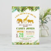 金ゴールドのサファリの動物のベビーシャワーの招待状 招待状 (スタンド正面)