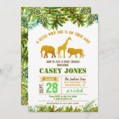 金ゴールドのサファリの動物のベビーシャワーの招待状 招待状 (正面/裏面)