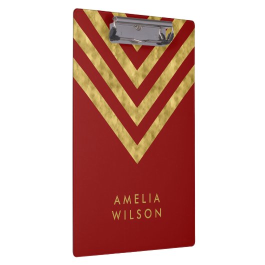 金ゴールドのシェブロンのエレガントで赤く、フェイクな名前 クリップボード (右)