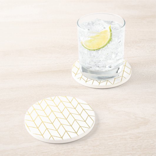 金ゴールドのシェブロンの白い背景のモダンな上品 コースター (側面)