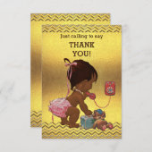 金ゴールドのシェブロンの電話の民族の女の赤ちゃんは感謝していしています サンキューカード (正面/裏面)