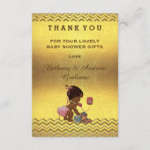 金ゴールドのシェブロンの電話の民族の女の赤ちゃんは感謝していしています サンキューカード (裏面)