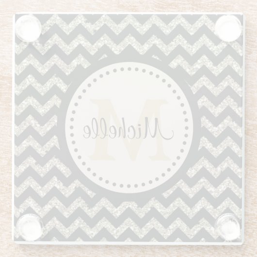 金ゴールドのシェブロンの黒いモノグラム ガラスコースター (裏面)