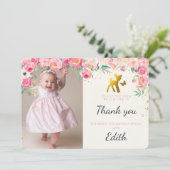 金ゴールドのシカ及び花柄の写真のサンキューカード サンキューカード (スタンド正面)