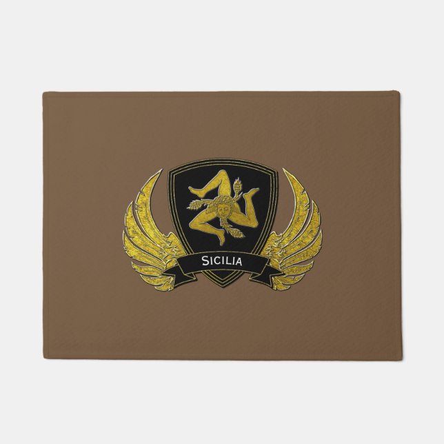 金ゴールドのシシリアのTrinacriaあなたの文字の背景 ドアマット (正面)