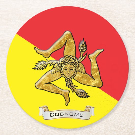金ゴールドのシシリアのTrinacriaは個人化なります ラウンドペーパーコースター (正面)