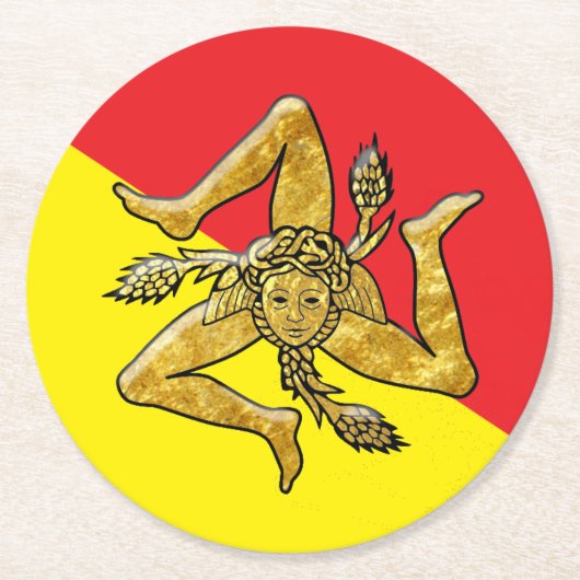 金ゴールドのシシリアのTrinacria ラウンドペーパーコースター (正面)