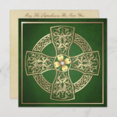 金ゴールドのシャムロックのケルト十字のセントパトリックの日 招待状 (正面/裏面)