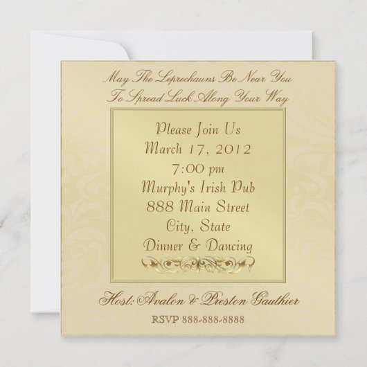 金ゴールドのシャムロックのケルト十字のセントパトリックの日 招待状 (裏面)