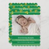 金ゴールドのシャムロックの写真の誕生の発表 案内状 (正面/裏面)