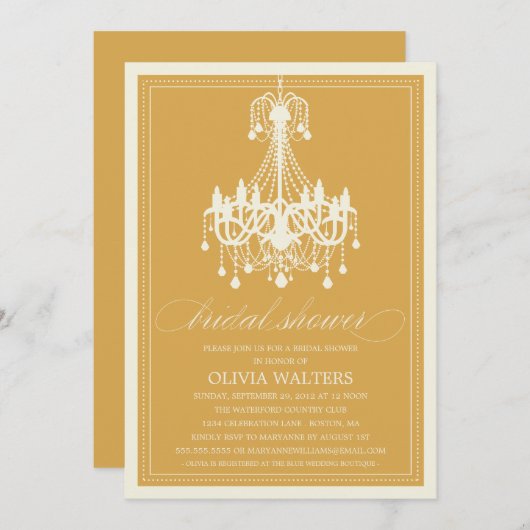 金ゴールドのシャンデリア%PIPE%のブライダルシャワーの招待状 招待状 (正面/裏面)
