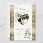 金ゴールドのシャンペンのガラス結婚式の写真の招待状 招待状 (正面)