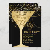 金ゴールドのシャンペンの輝きの黒の大晦日のパーティー 招待状 (正面/裏面)