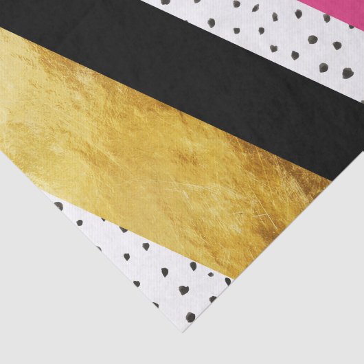 金ゴールドのショッキングピンクの白黒の点のストライプなティッシュ 薄葉紙 (詳細)