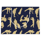 金ゴールドのシルエットのゴルファーのイメージ ラージペーパーバッグ (正面)