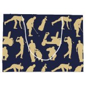 金ゴールドのシルエットのゴルファーのイメージ ラージペーパーバッグ (裏面)