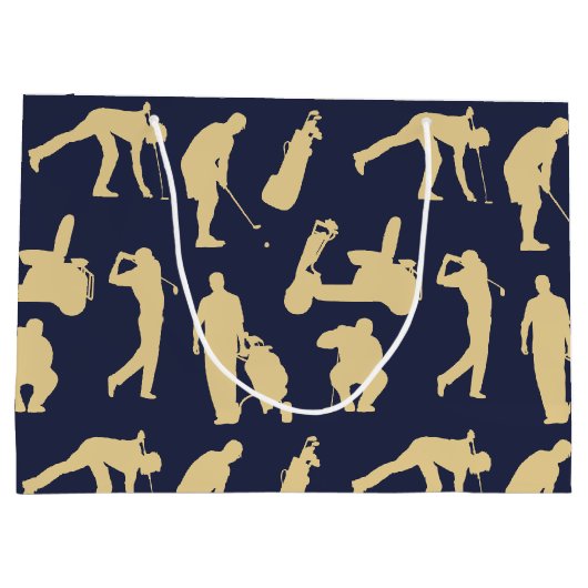 金ゴールドのシルエットのゴルファーのイメージ ラージペーパーバッグ (裏面)