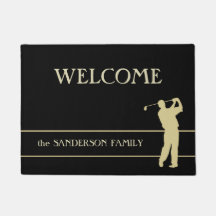 金ゴールドのシルエットのゴルファーの歓迎