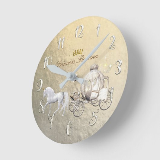 金ゴールドのシンデレラのプリンセスのキャリッジ及び馬のカスタム ラウンド壁時計 (傾斜)