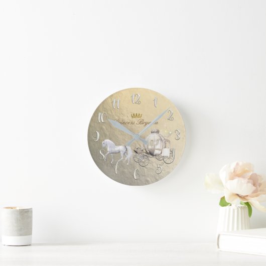 金ゴールドのシンデレラのプリンセスのキャリッジ及び馬のカスタム ラウンド壁時計 (ホーム)
