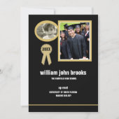 金ゴールドのシールの写真の卒業の発表か招待状 招待状 (正面)