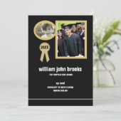 金ゴールドのシールの写真の卒業の発表か招待状 招待状 (スタンド正面)