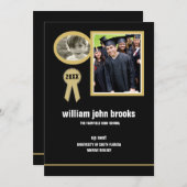 金ゴールドのシールの写真の卒業の発表か招待状 招待状 (正面/裏面)