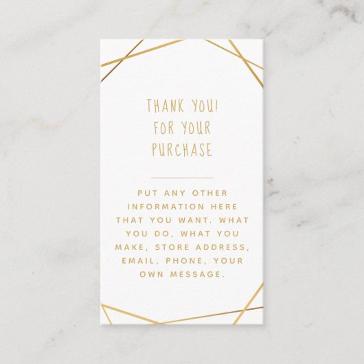 金ゴールドのジオメトリックな顧客感謝してい注文 エンクロージャーカード (正面)