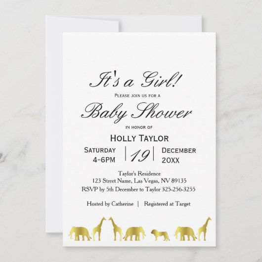 金ゴールドのジャングルのベビーシャワーの招待状 招待状 (正面)