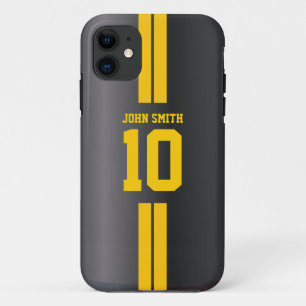 金ゴールドのストライプなサッカージャージーの暗いiPhone 5の箱 iPhone 11 ケース