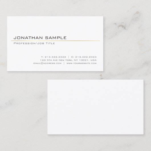 金ゴールドのストライプのでシックなデザインの粋で白く明白なモダン 名刺 (正面/裏面)